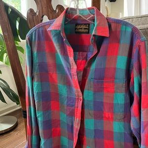 Eddie Bauer vintage made in the USA madras flannel button up long sleeve shirt